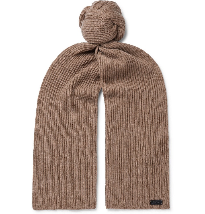 Photo: Brioni - Cable-Knit Wool and Cashmere-Blend Scarf - Brown