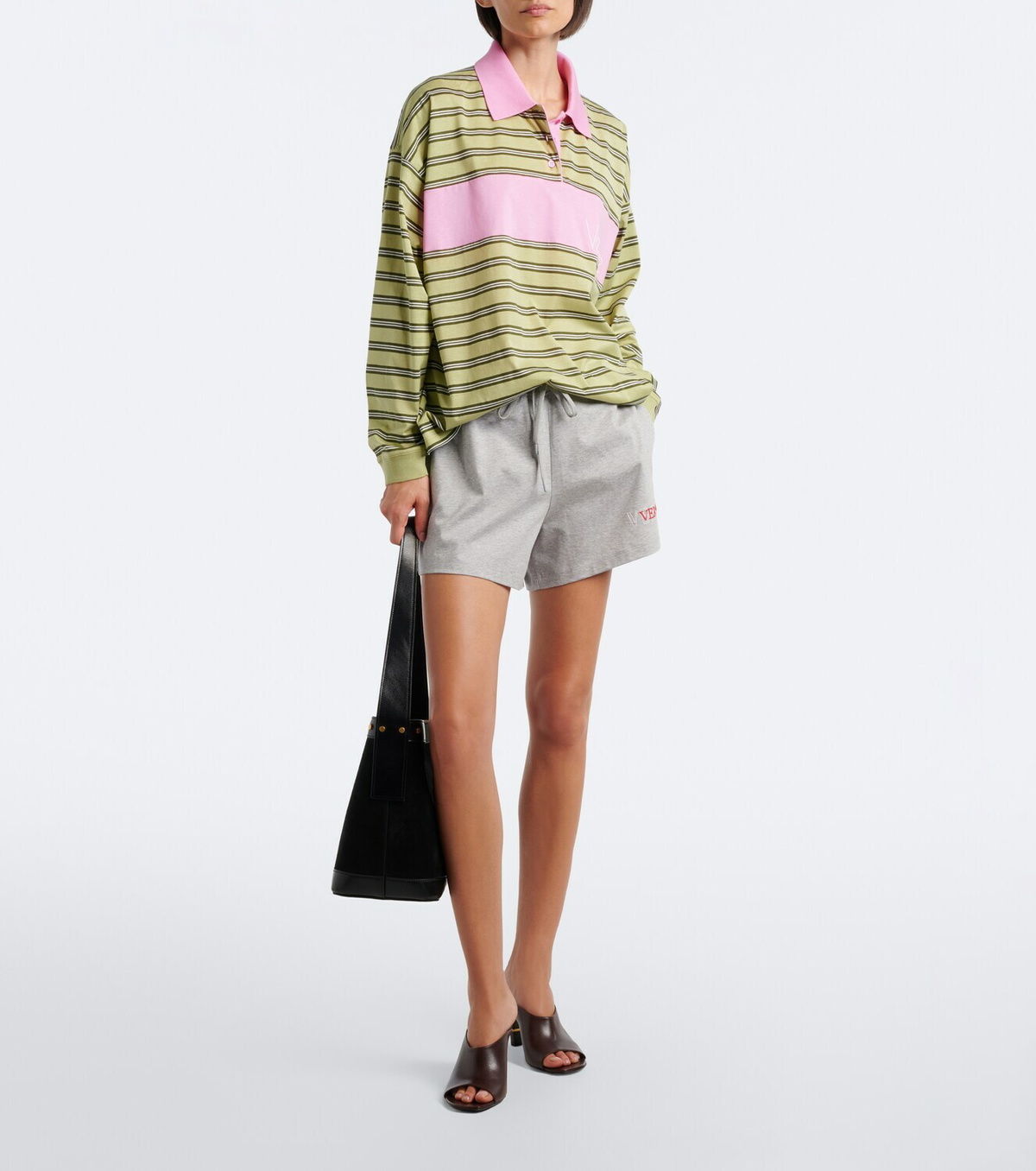Versace Striped oversized cotton jersey polo shirt