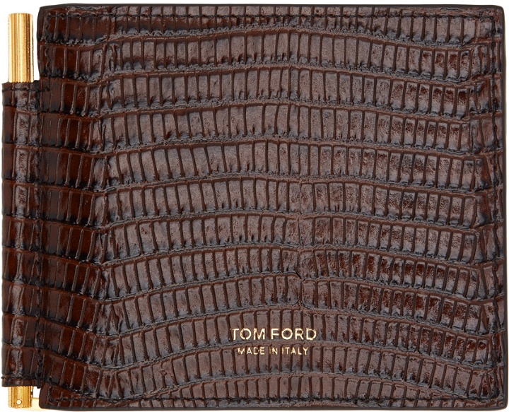 Photo: TOM FORD Brown Printed Croc Money Clip Wallet
