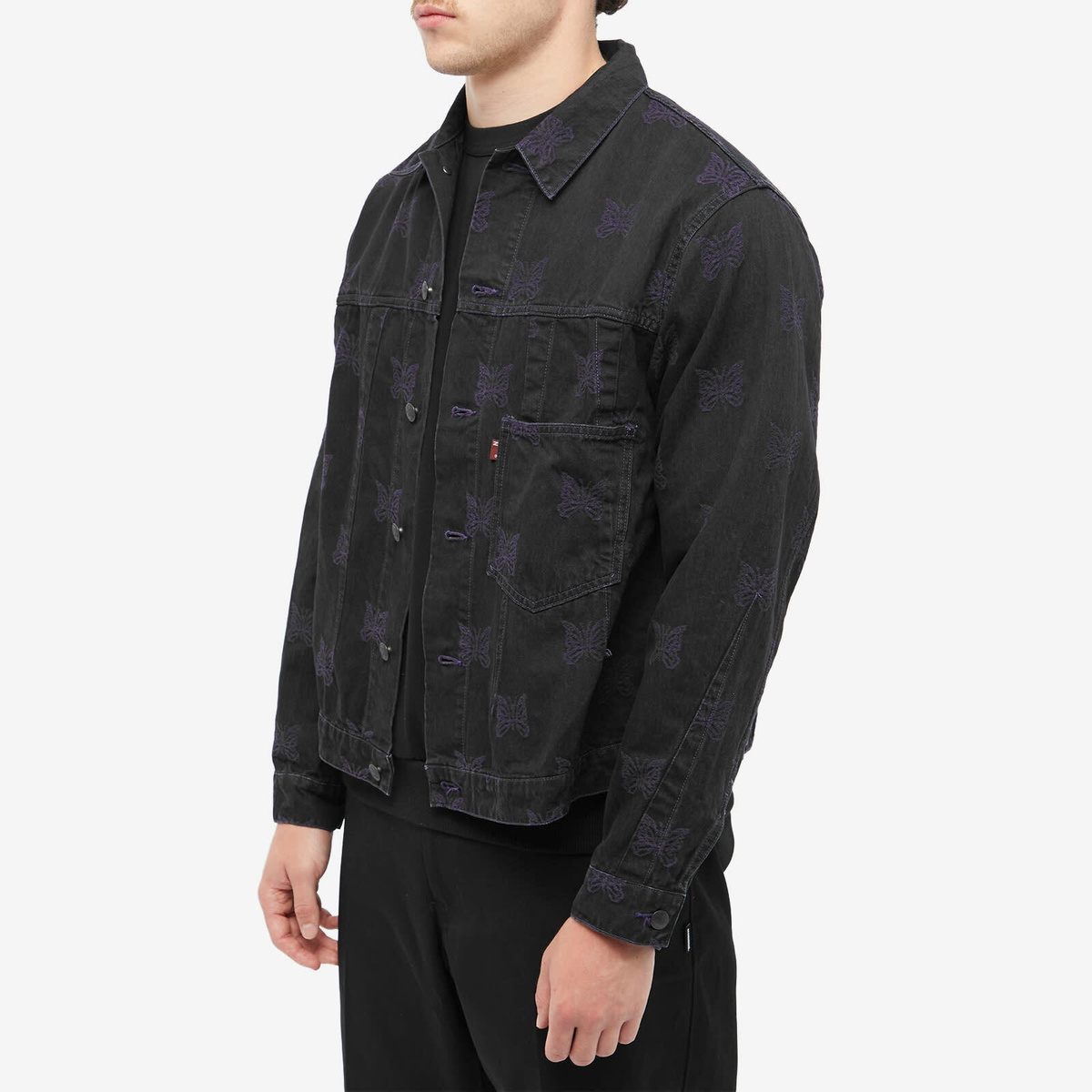 Needles Men's Papillion Jacquard Darts Denim Jacket in Black Needles