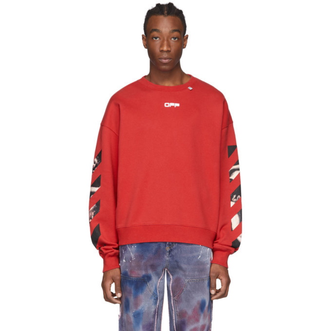 Photo: Off-White Red Caravaggio Square Arrows Slim Sweatshirt