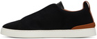 ZEGNA Black & Brown Triple Stitch Sneakers