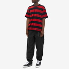 MASTERMIND WORLD Men's Velour Stripe T-Shirt in Black/Red