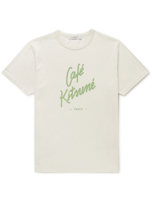 Photo: Maison Kitsuné - Logo-Print Cotton-Jersey T-Shirt - Neutrals