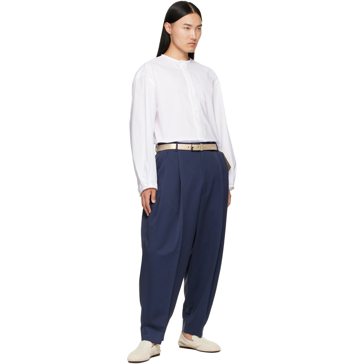 Hed Mayner Navy Pleated Trousers