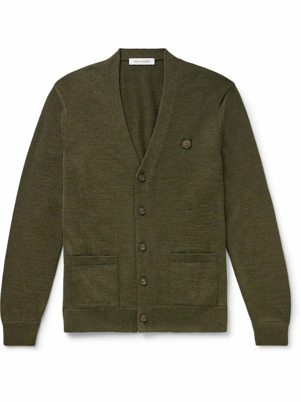 Photo: Maison Kitsuné - Logo-Appliquéd Wool Cardigan - Green