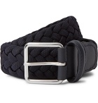 Anderson's - 4cm Navy Leather-Trimmed Woven Elastic Belt - Blue