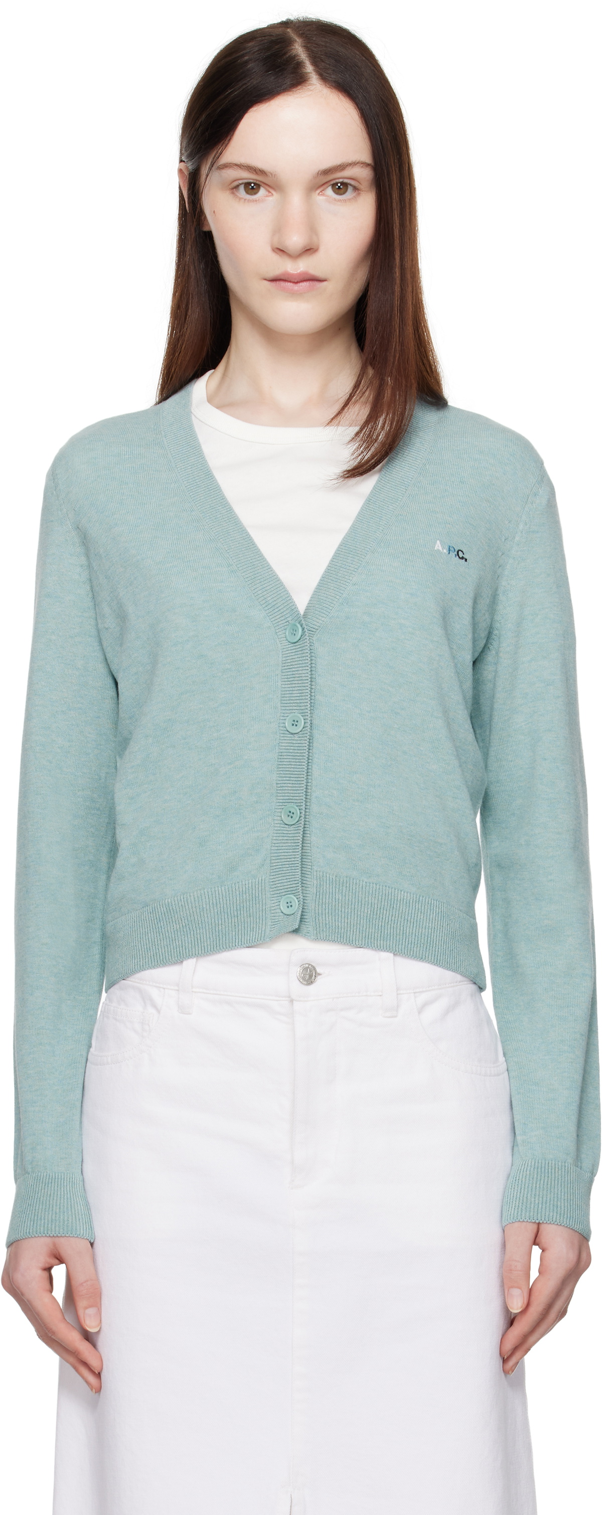 A.P.C.: Blue Josephine Cardigan | SSENSE A.P.C.: Blue Josephine Cardigan | SSENSE