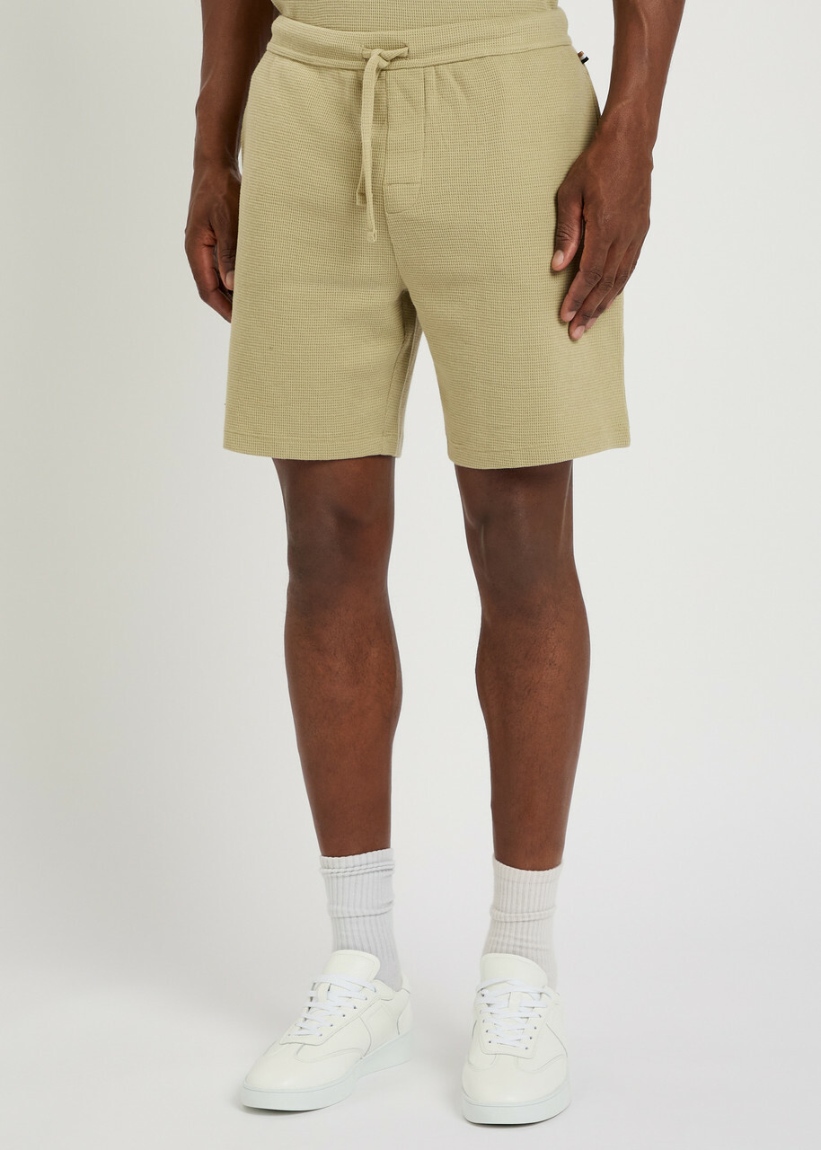 Boss Logo-embroidered Waffle Cotton-blend Shorts Green