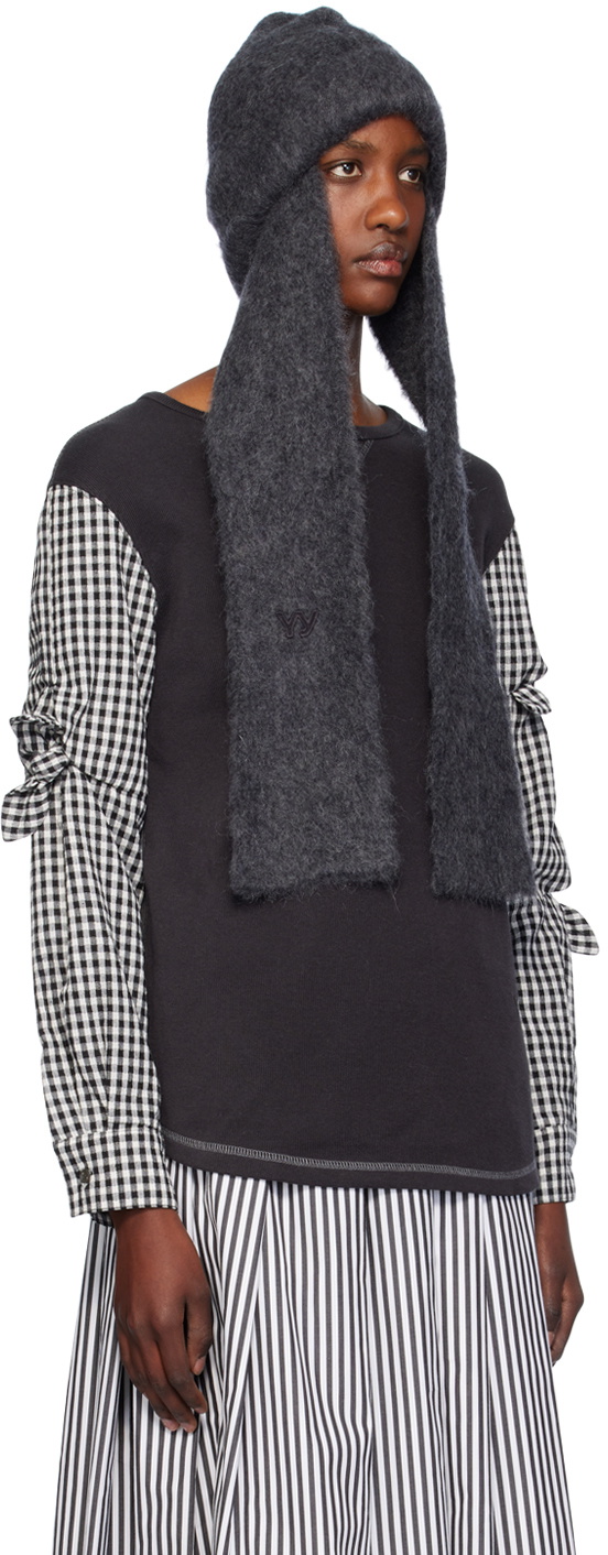 OPEN YY Gray Mohair Scarf Beanie
