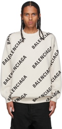 Balenciaga Off-White & Black All Over Logo Sweater