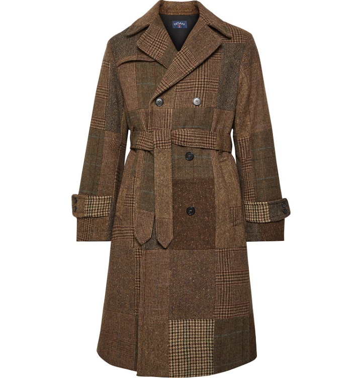 Photo: Noah - Patchwork Double-Breasted Wool Trench Coat - Brown