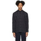 Issey Miyake Men Black and Grey Collarless Shirt