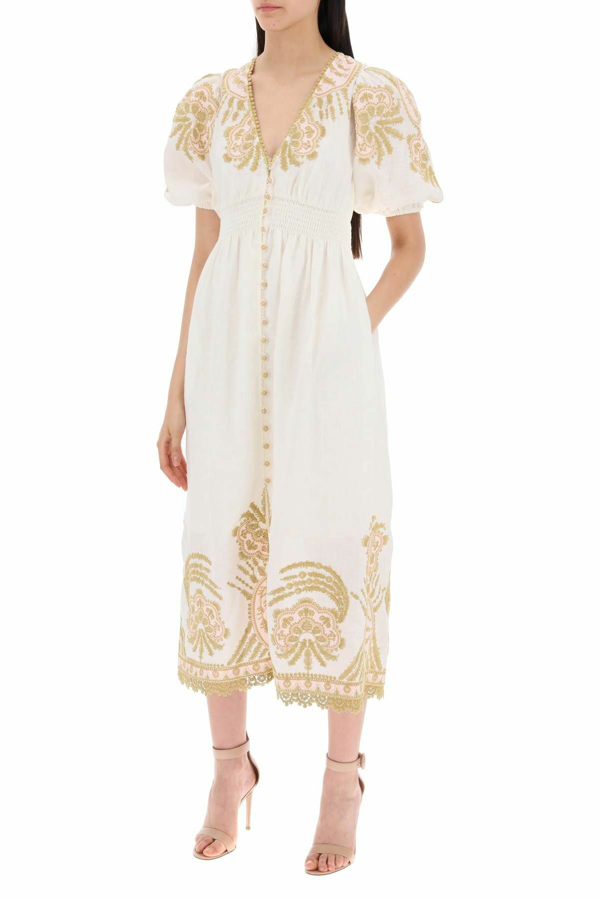 zimmermann embroidered linen dress Zimmermann Patience Plunge Embroidered Linen Mini Dress