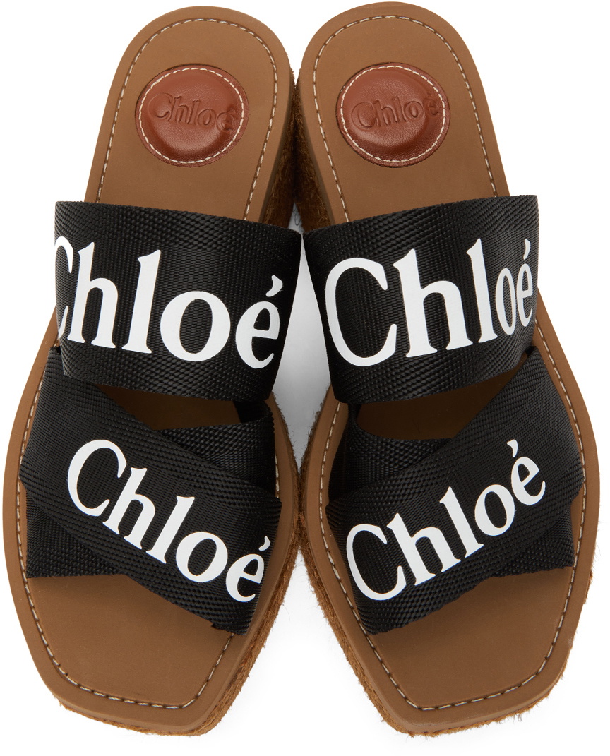 WOODY WEDGE IN BLACK DENIM WITH WHITE LOGO