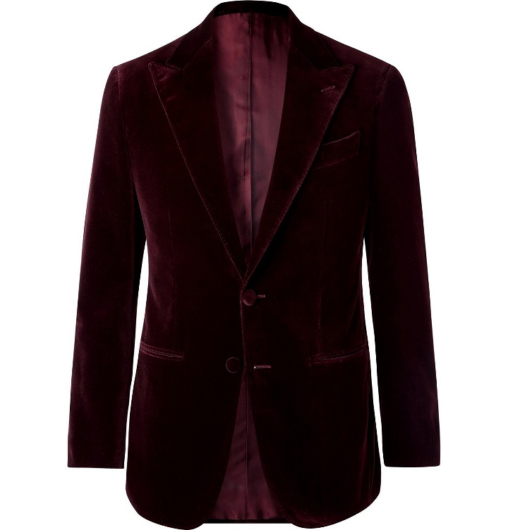 Photo: Thom Sweeney - Burgundy Slim-Fit Cotton-Velvet Tuxedo Jacket - Burgundy