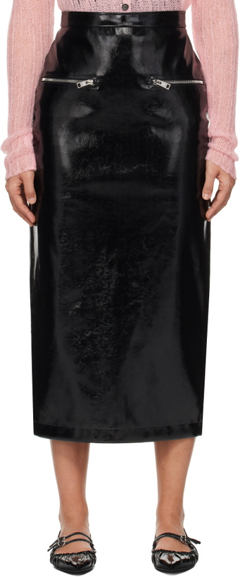 Photo: MSGM Black Patent Faux-Leather Midi Skirt