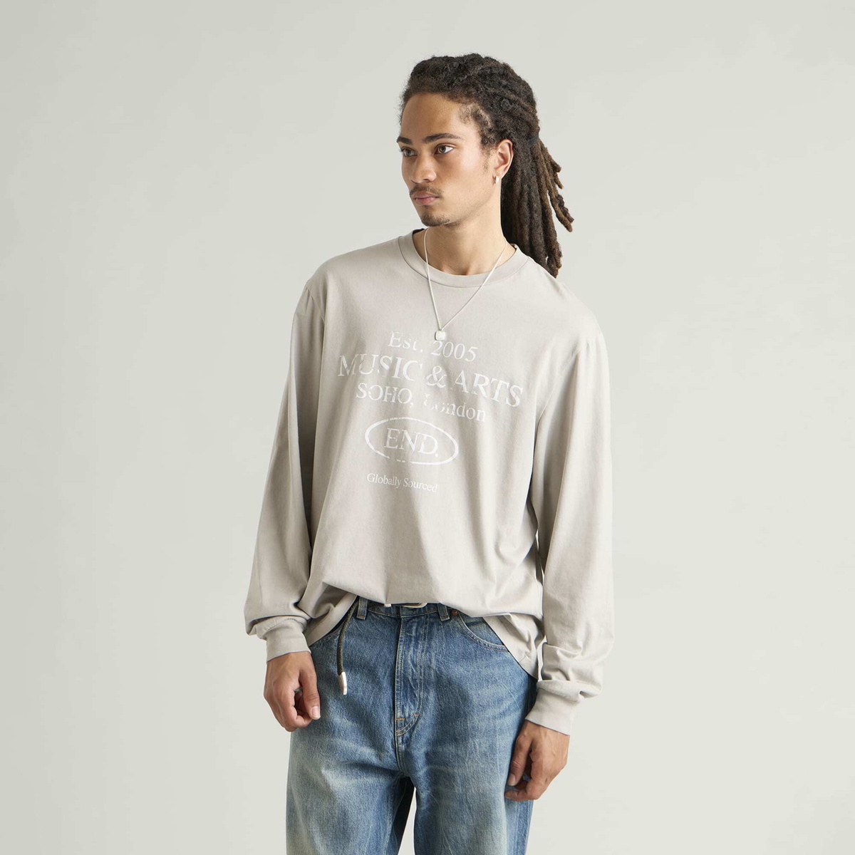 END. Worn Established LS T-shirt in Washed Grey