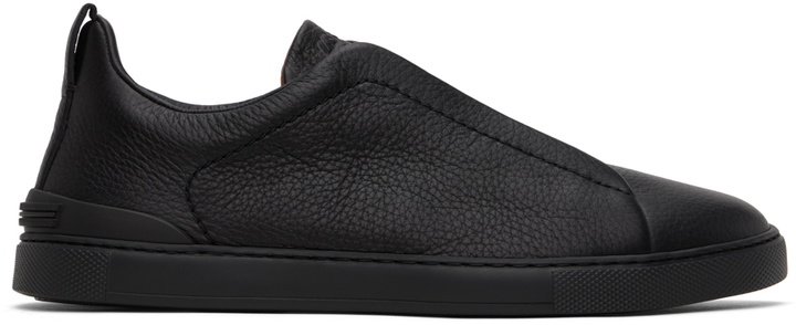 Photo: ZEGNA Black Triple Stitch Sneakers