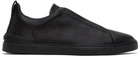 ZEGNA Black Triple Stitch Sneakers
