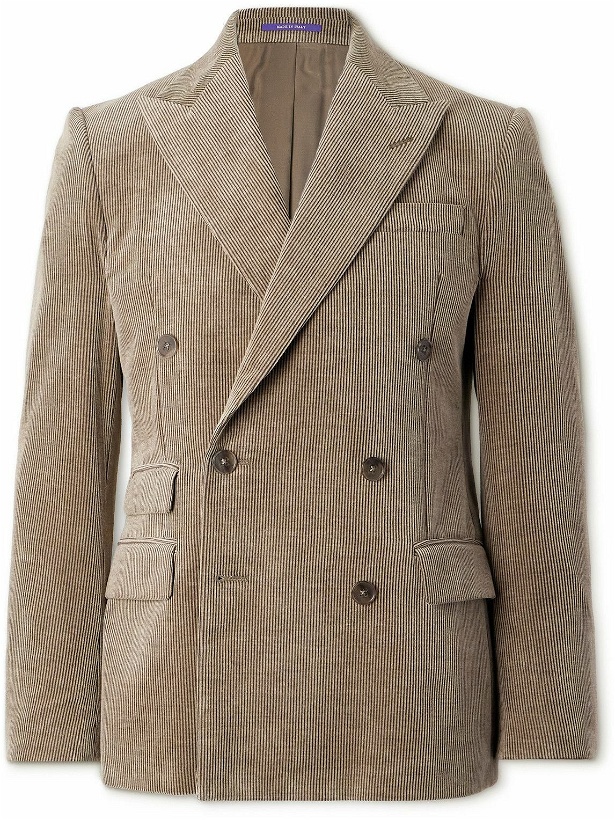 Photo: Ralph Lauren Purple label - Kent Slim-Fit Double-Breasted Cotton and Cashmere-Blend Corduroy Suit Jacket - Brown