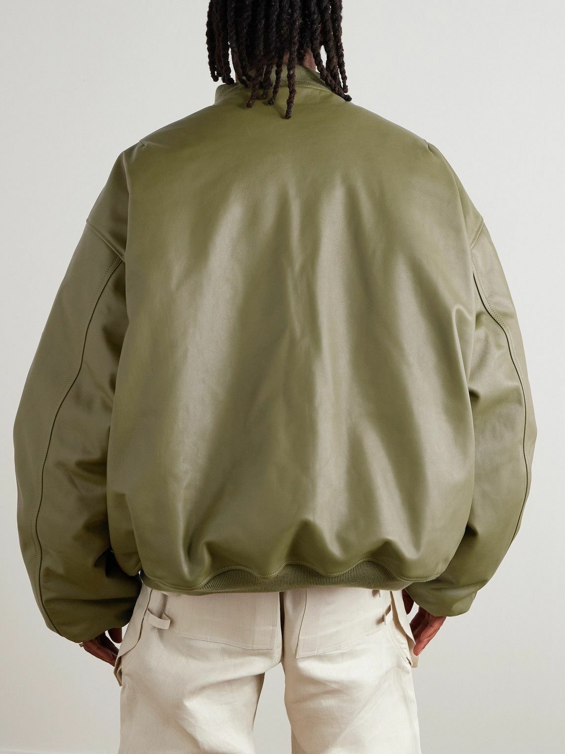 VETEMENTS - Oversized Leather Bomber Jacket - Green Vetements