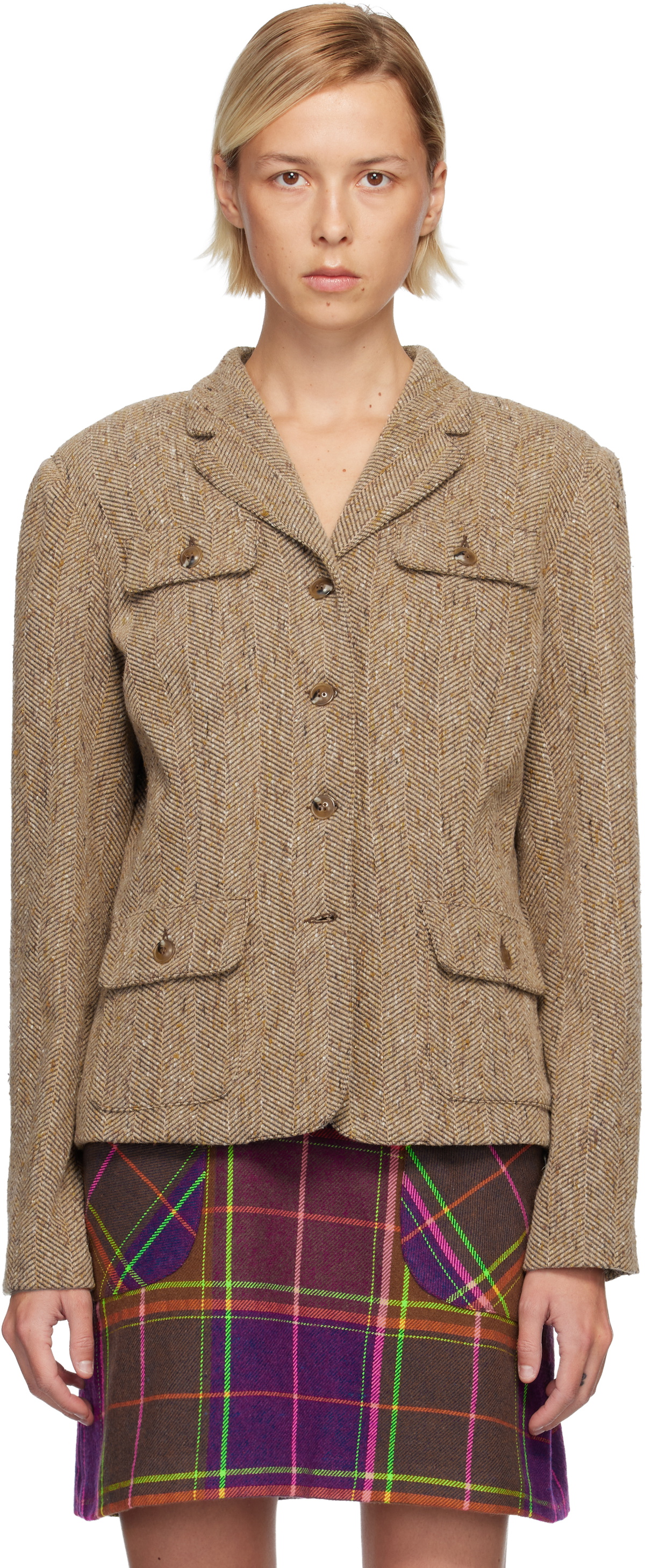 Anna Sui Beige Herringbone Blazer