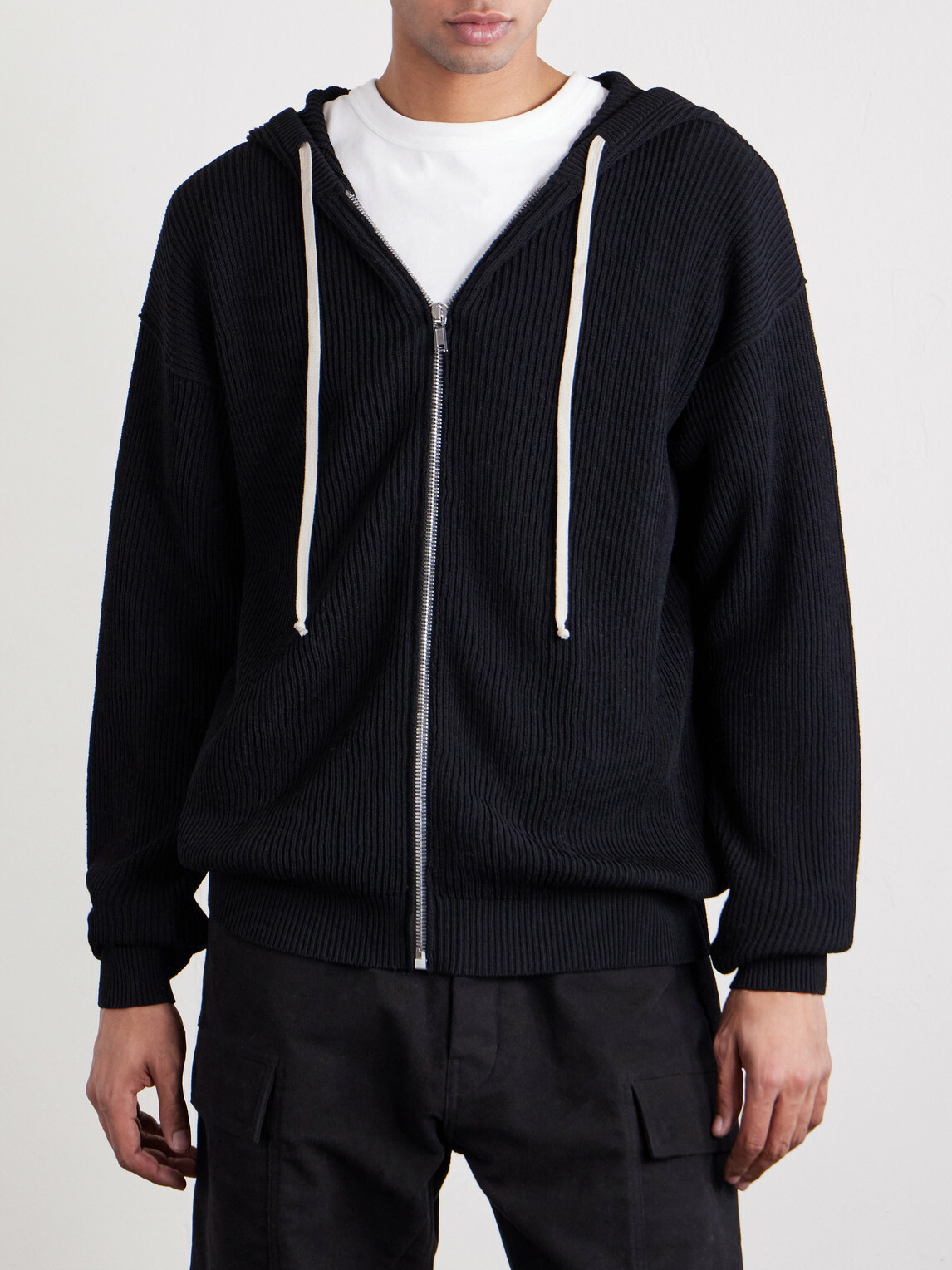 Rick Owens - Ribbed Virgin Wool Zip-Up Hoodie - Black