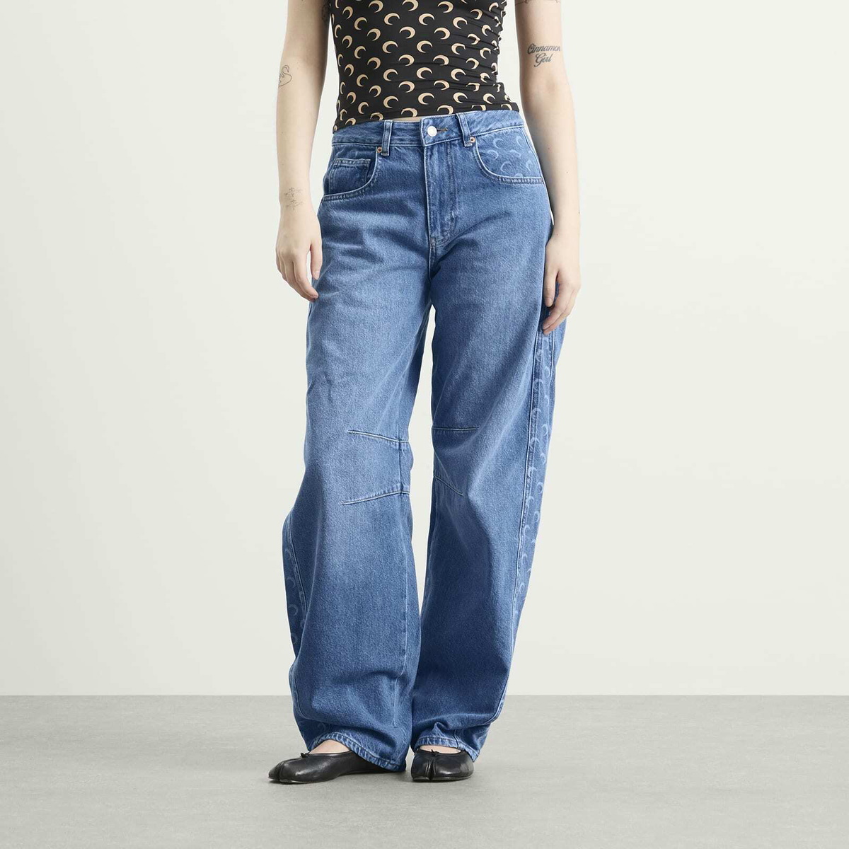 Marine Serre Women's Baggy Denim Jeans in Light Blue