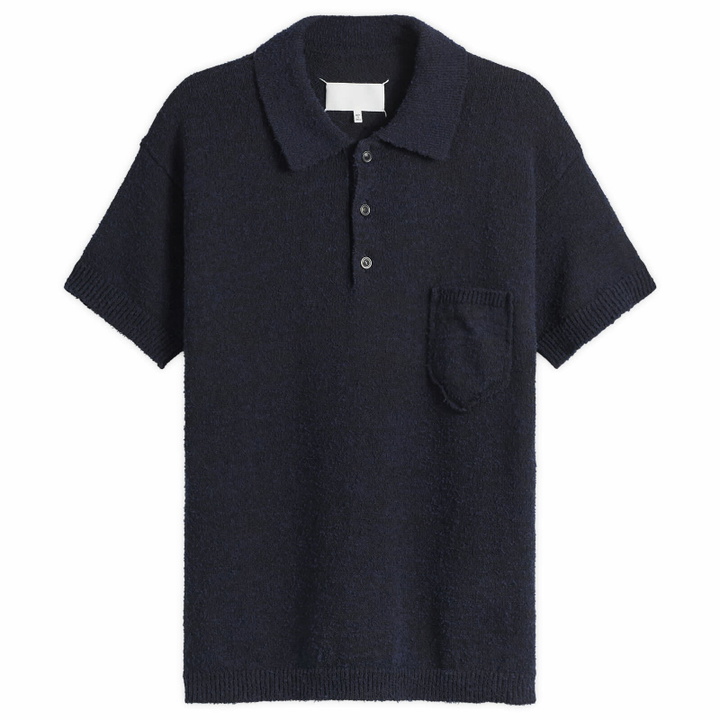 Photo: Maison Margiela Men's Knitted Polo Shirt in Blu/Black