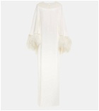 Monique Lhuillier Feather-trimmed silk dress