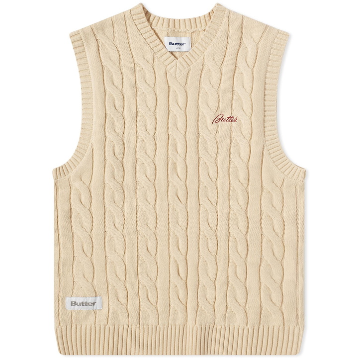 Photo: Butter Goods Men's Cable Knit Vest in Bone