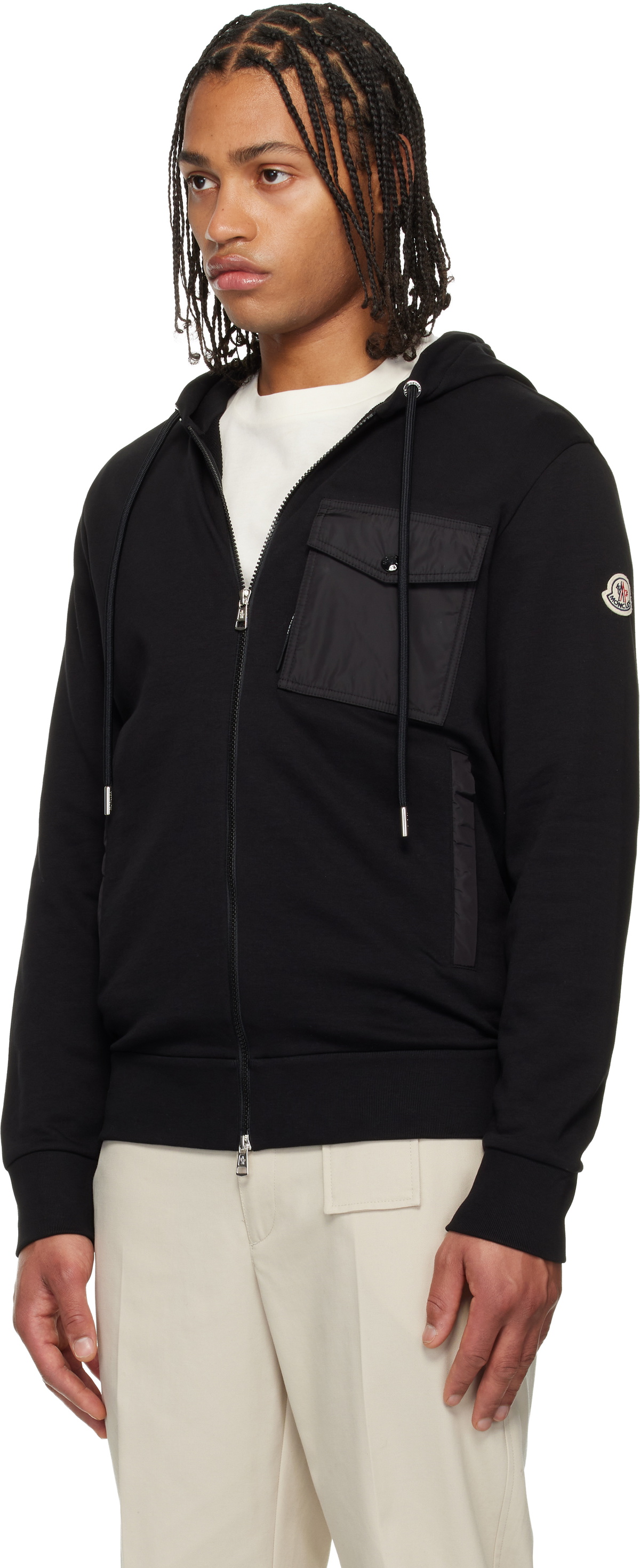Moncler Black Cotton Blend Zip-Up Hoodie