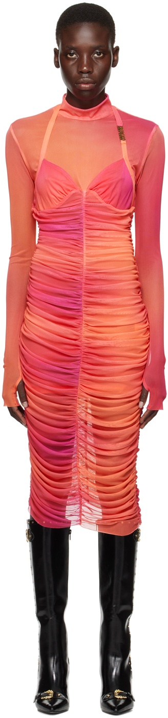 Photo: Versace Jeans Couture Pink Ruched Midi Dress