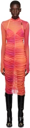 Versace Jeans Couture Pink Ruched Midi Dress