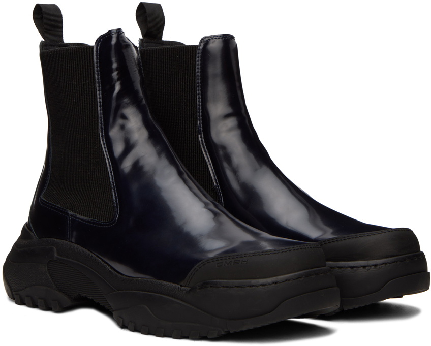 GmbH Navy Faux-Leather Chelsea Boots