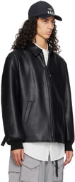 Y-3 Black Loose-Fit Faux-Leather Bomber Jacket