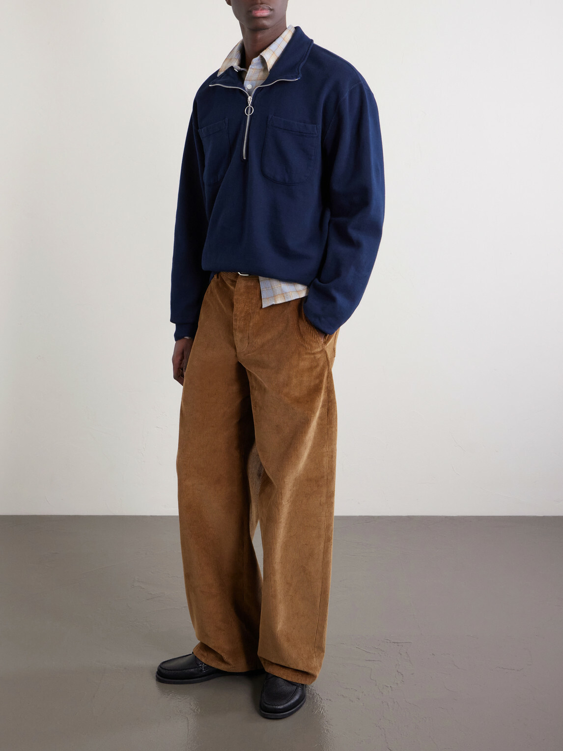 Drake's - Cotton and Wool-Blend Half-Zip Sweater - Blue
