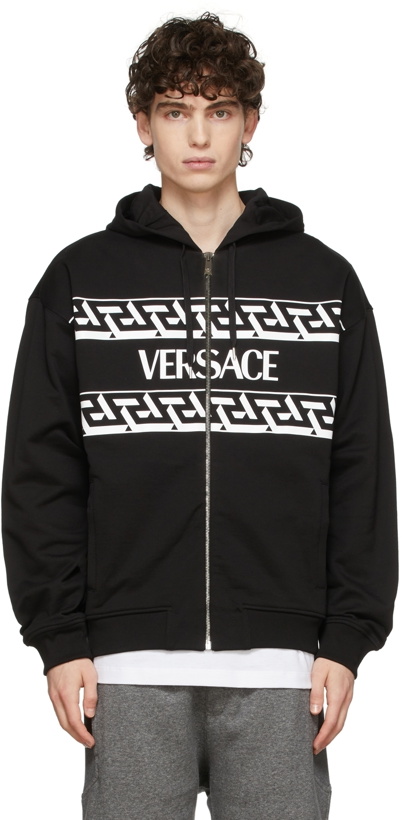 Photo: Versace Black Logo Graphic Zip-Up Hoodie