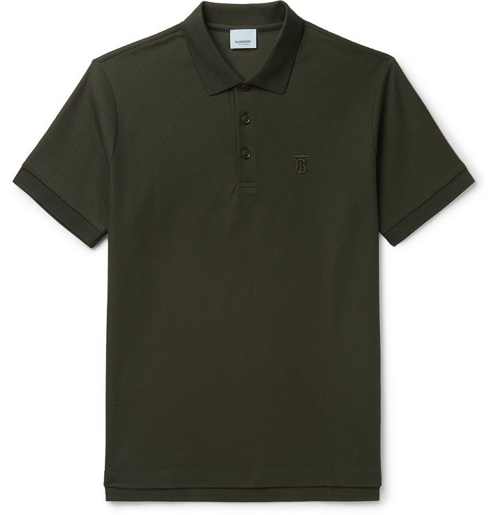 Photo: Burberry - Slim-Fit Logo-Embroidered Cotton-Piqué Polo Shirt - Dark green