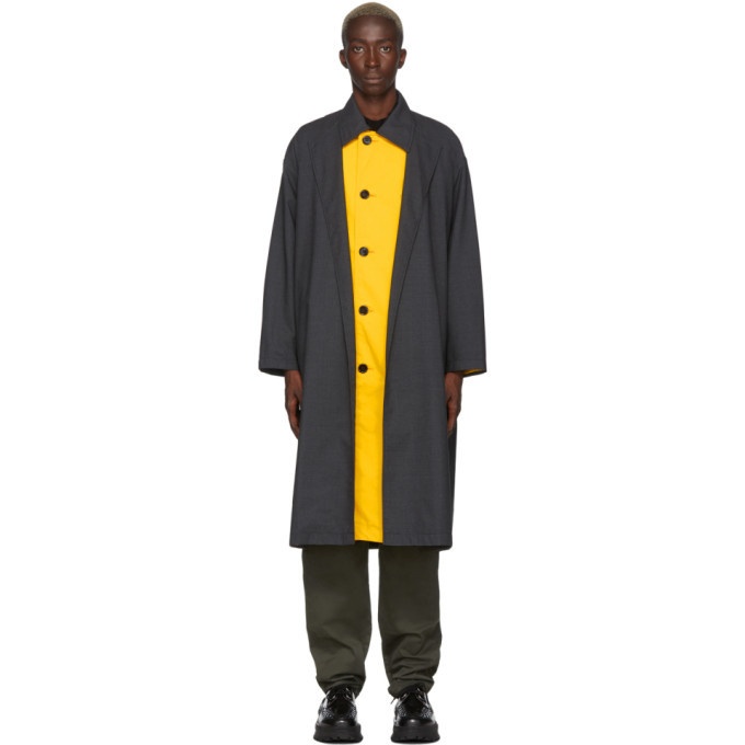 Photo: N.Hoolywood Grey and Yellow Wool Check Trench Coat