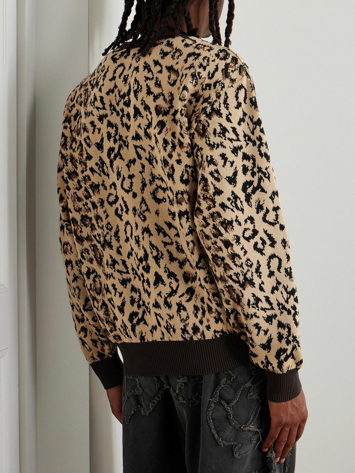 Wacko Maria - Logo-Appliquéd Leopard-Jacquard Cotton Sweater