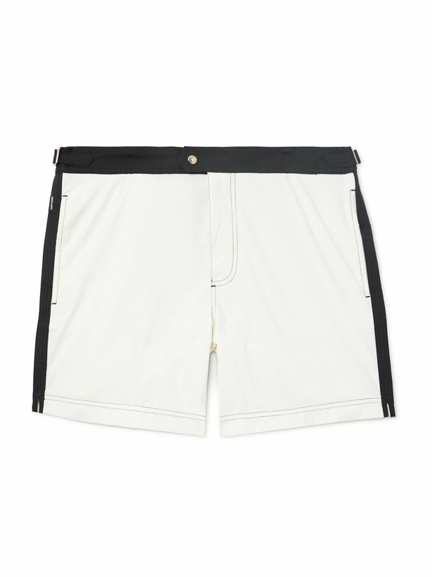 Photo: TOM FORD - Straight-Leg Mid-Length Striped Swim Shorts - Neutrals