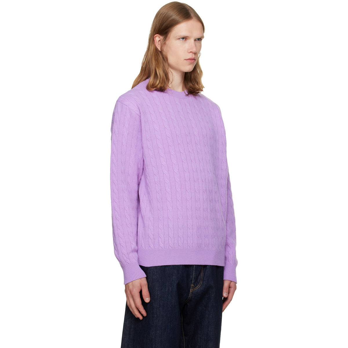 vowels Purple Cable Knit Crewneck Sweater