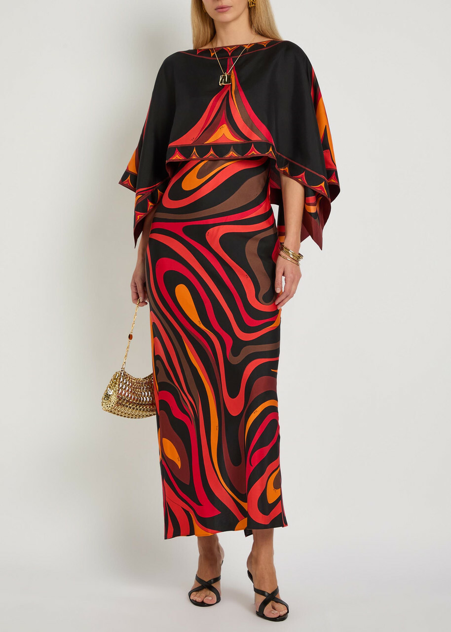 Pucci Printed Cape-effect Silk Maxi Dress Orange