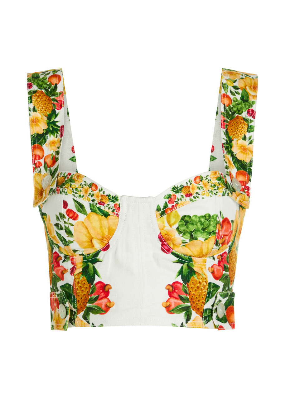 Farm Rio Picnic Flowers Printed Linen top Yellow