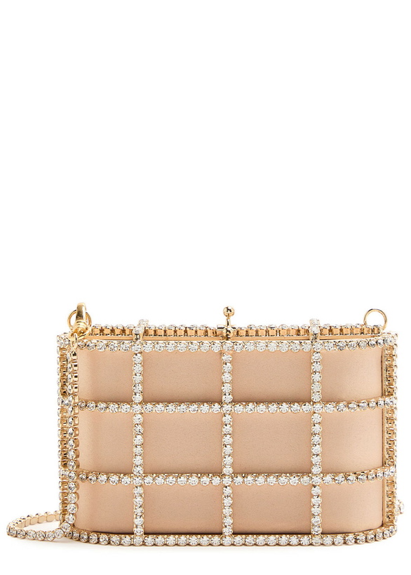 Photo: Rosantica Mini Shell Flat Crystal-embellished Satin Clutch - Gold - One Size
