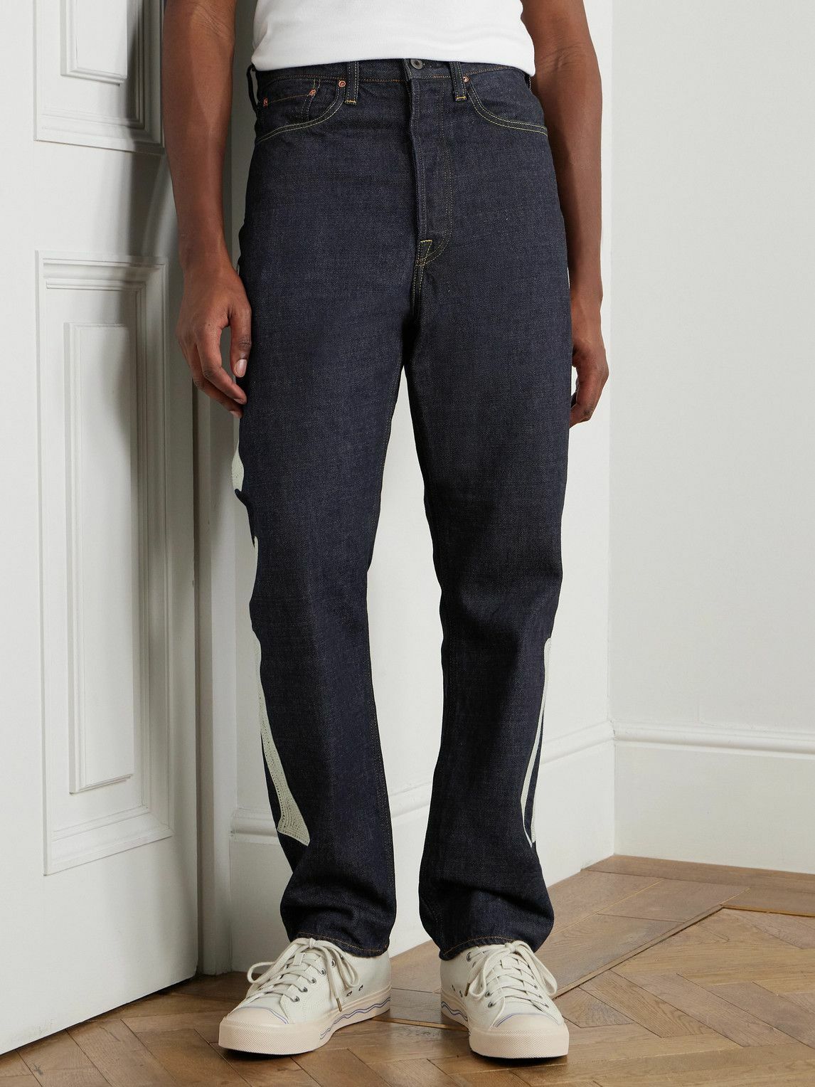 KAPITAL - Okagilly Slim-Fit Crochet-Trimmed Jeans - Blue KAPITAL