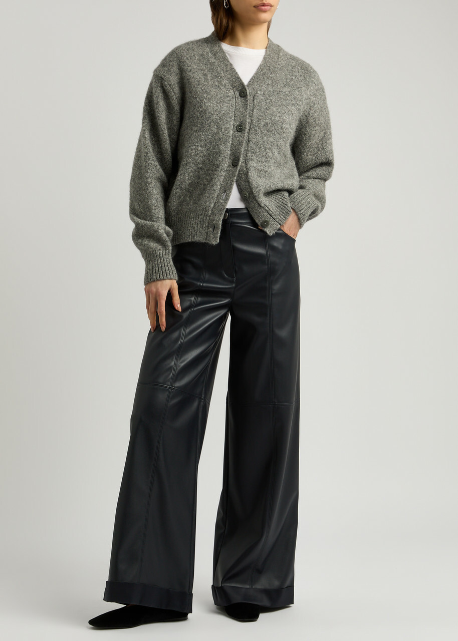 Max Mara Leisure Marina Panelled Faux Leather Trousers Navy