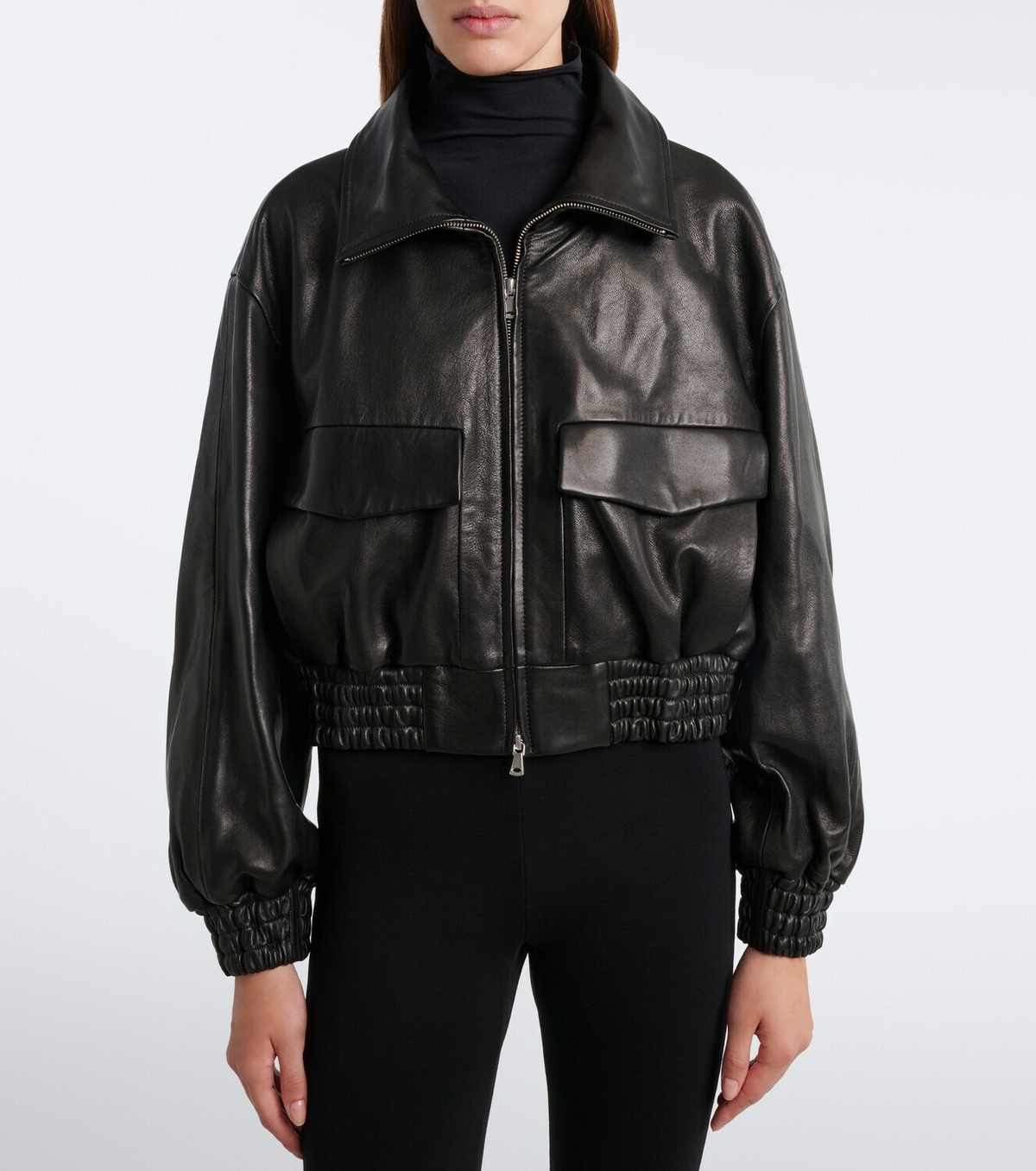 Nour Hammour Shearling-trimmed leather blouson jacket